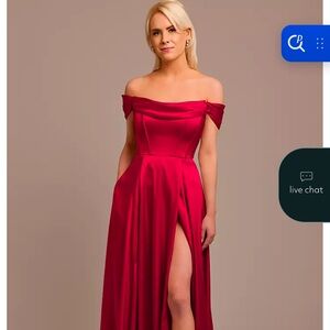 Chic Off-Shoulder Red Satin Dress